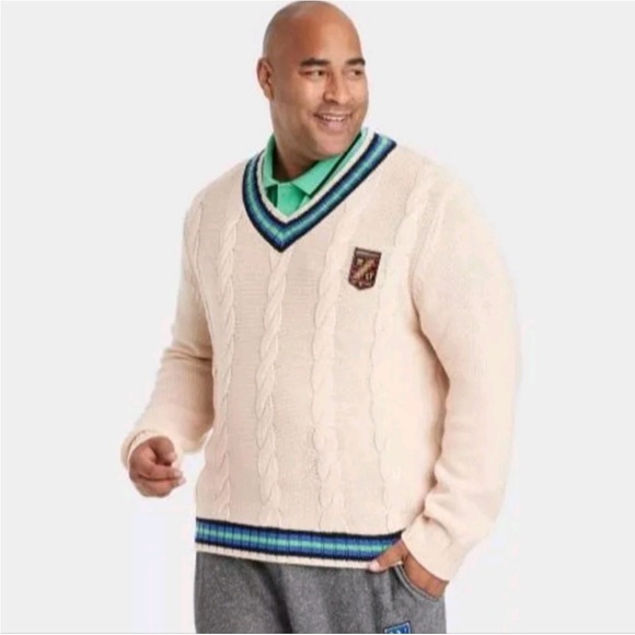 Houston White x Target Cream Cable Knit Cricket/Tennis Sweater Size Medium - Picture 5 of 8